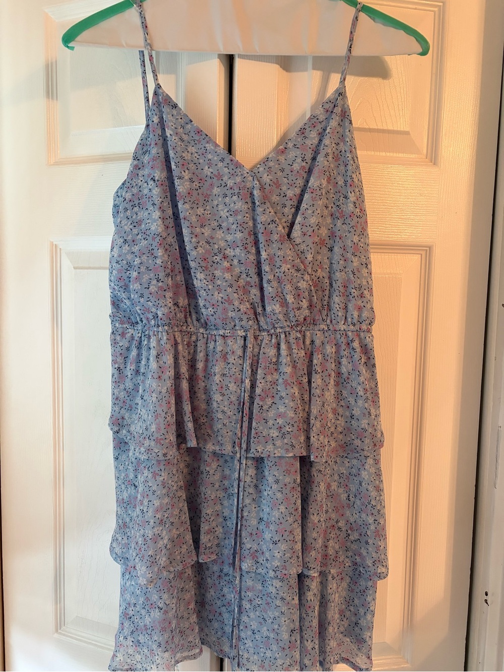 Altar'd State Light Blue Floral Tiered Spaghetti-Strap Mini Dress